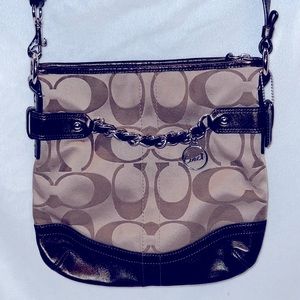 Coach F19730 Brown Signature Optic Chain Bag, Metallic Brown Leather